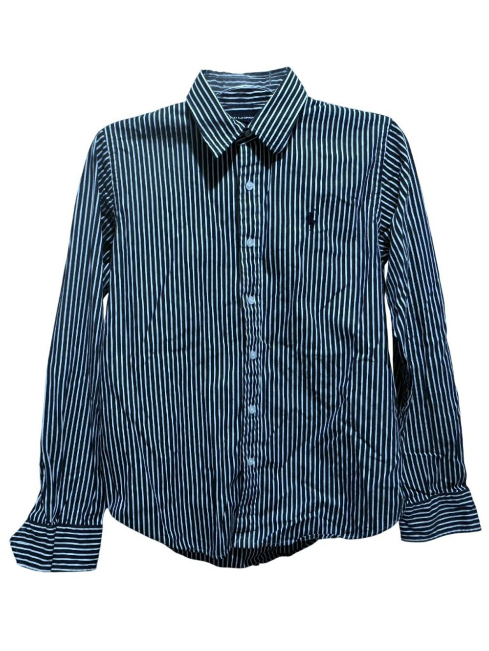 Ralph Lauren Sport Womens Navy White Striped Button Down Shirt 8 Preppy Nautical